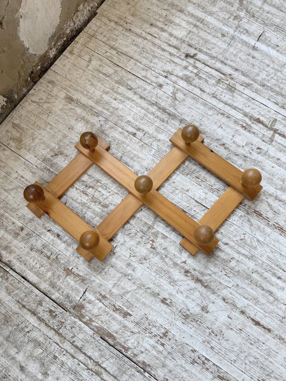 Pine wall coat rack 1980