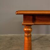 Upholstered damask table and 4 cherry chairs from the 80s
