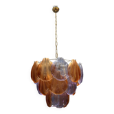 1980s Retro Murano Glass Shell Chandelier in Amber and Lavender, Italy