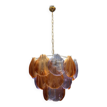 Chandelier en verre de Murano rétro des années 1980 en ambre et lavande, Italie