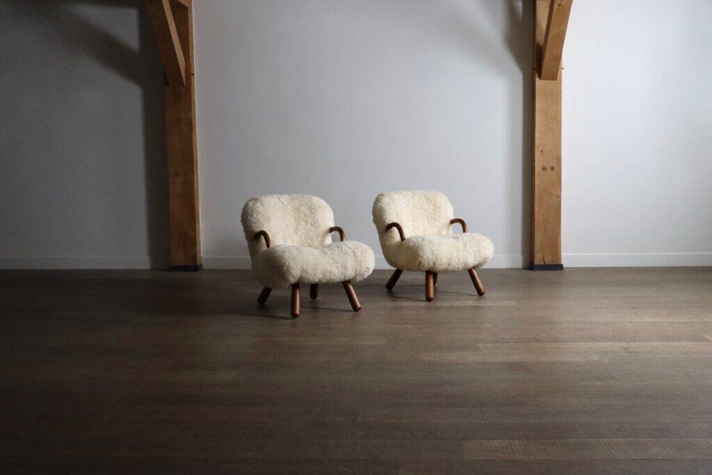 Pair of early edition Clam Chairs by Arnold Madsen for Madsen & Schubell, Denmark 1944