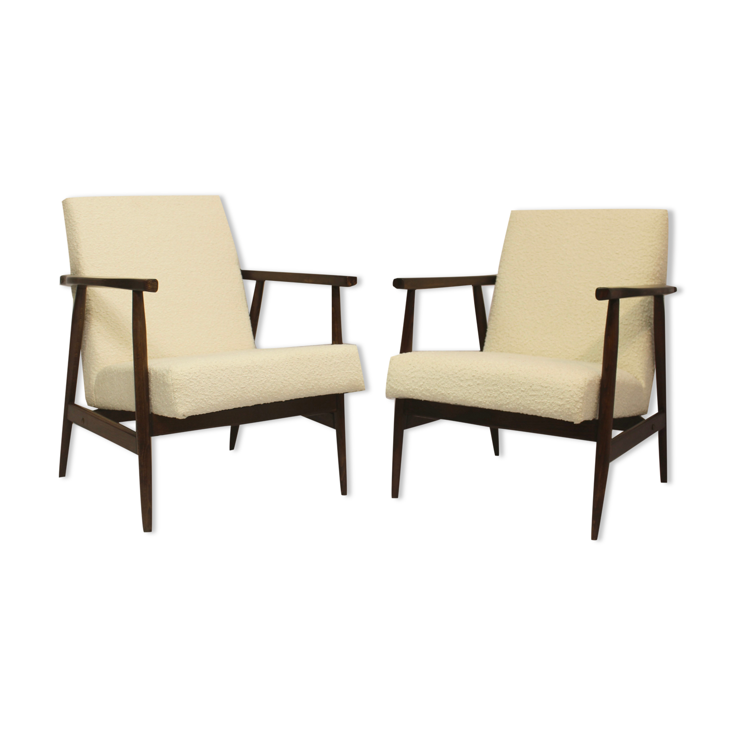 Pair of armchairs Henryk Lis 300-190 years 1970 fabric white buckle.