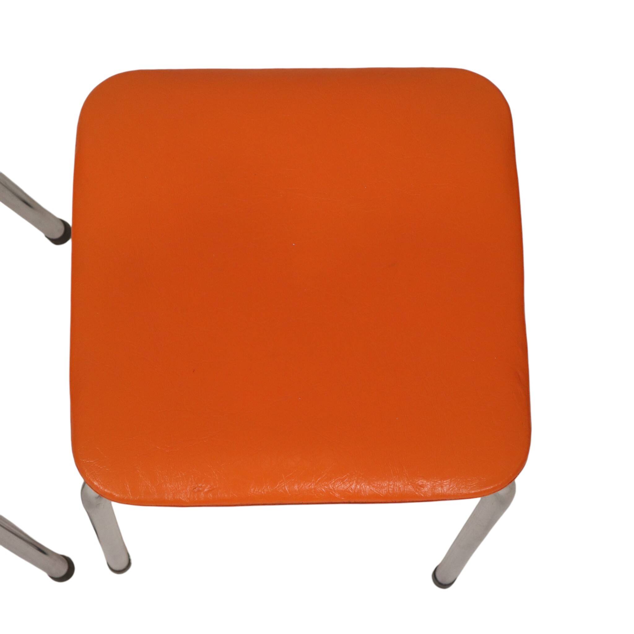Set of 2 Stools Orange Faux Leather Chrome Base Sixties
