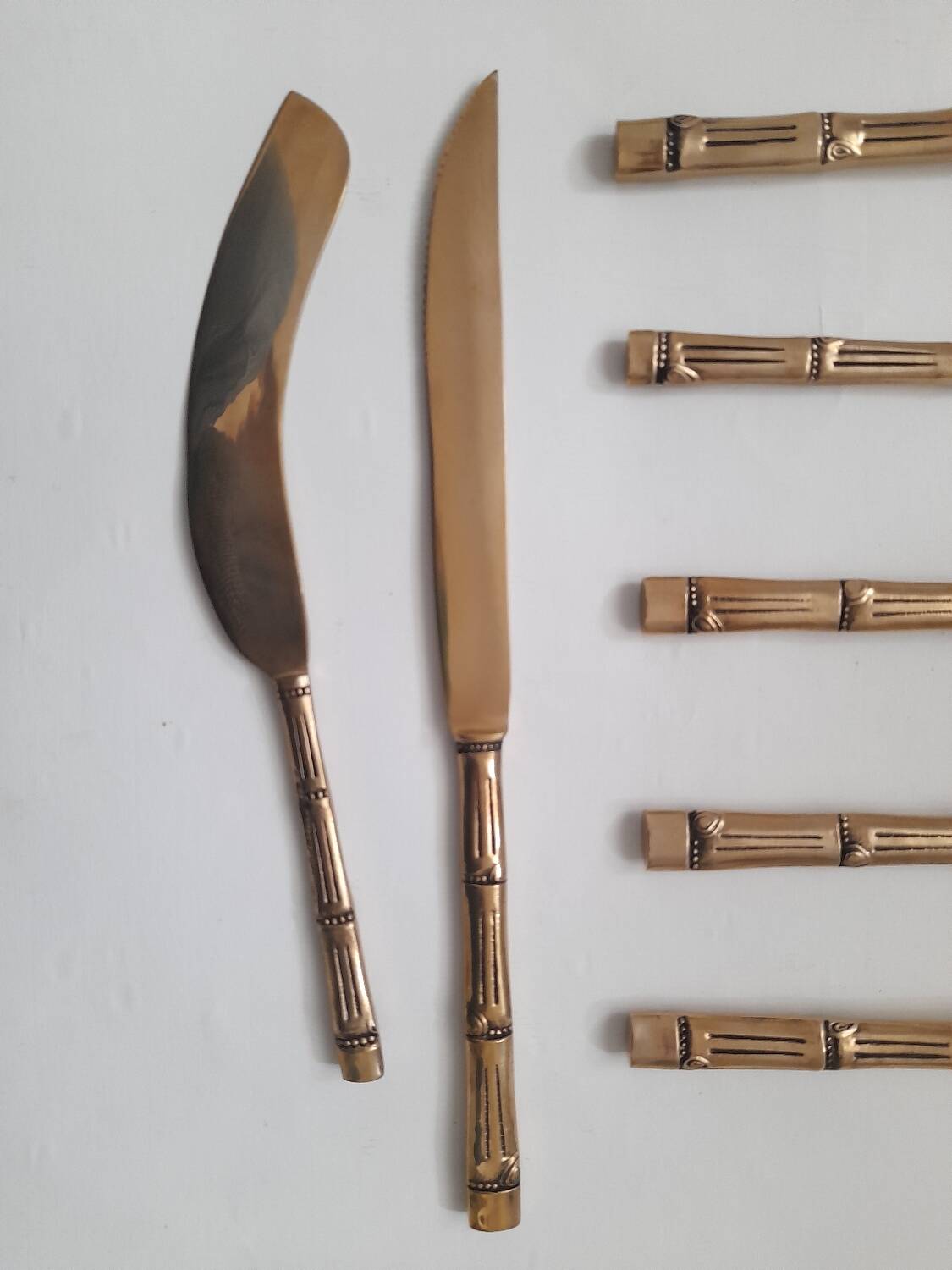 Bamboo pattern brass serving cutlery