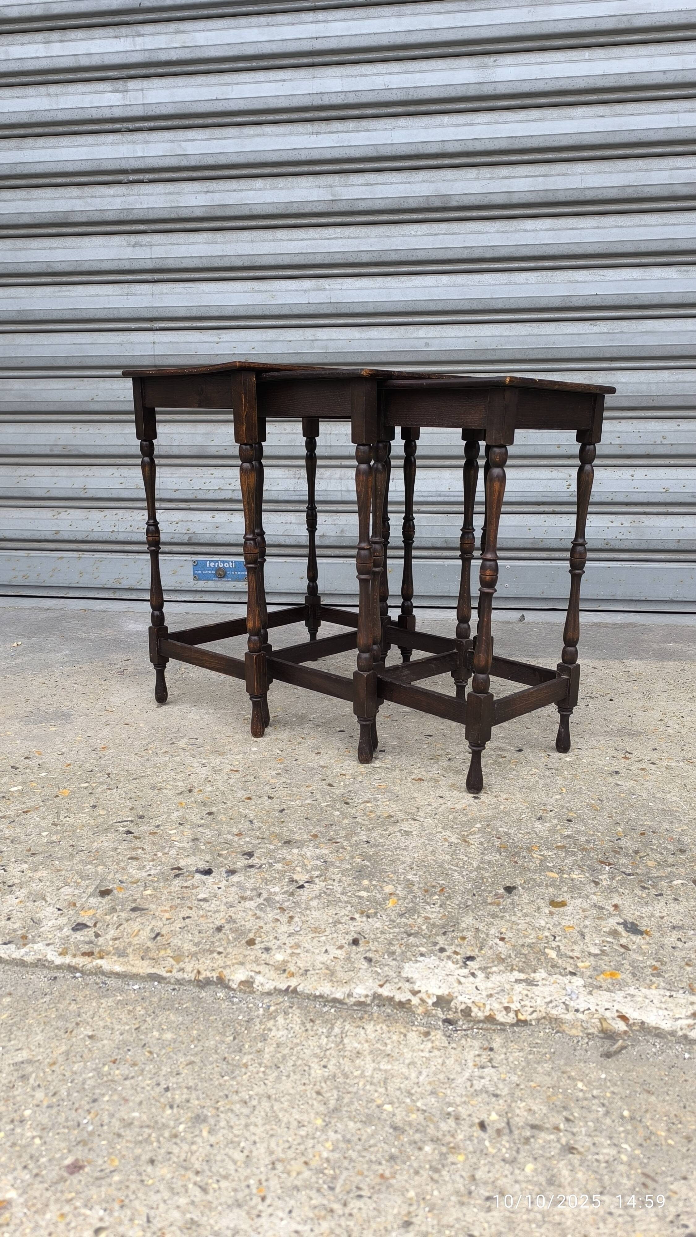 Nest of tables in solid oak 1950