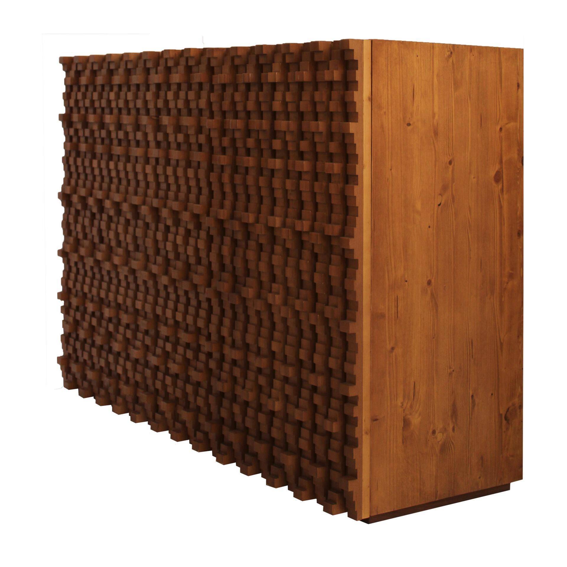 Contemporary Craftsmanship Solid Wood Pair of Brutalist Italian Sideboards