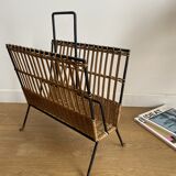 Rattan and wrought iron magazine holder