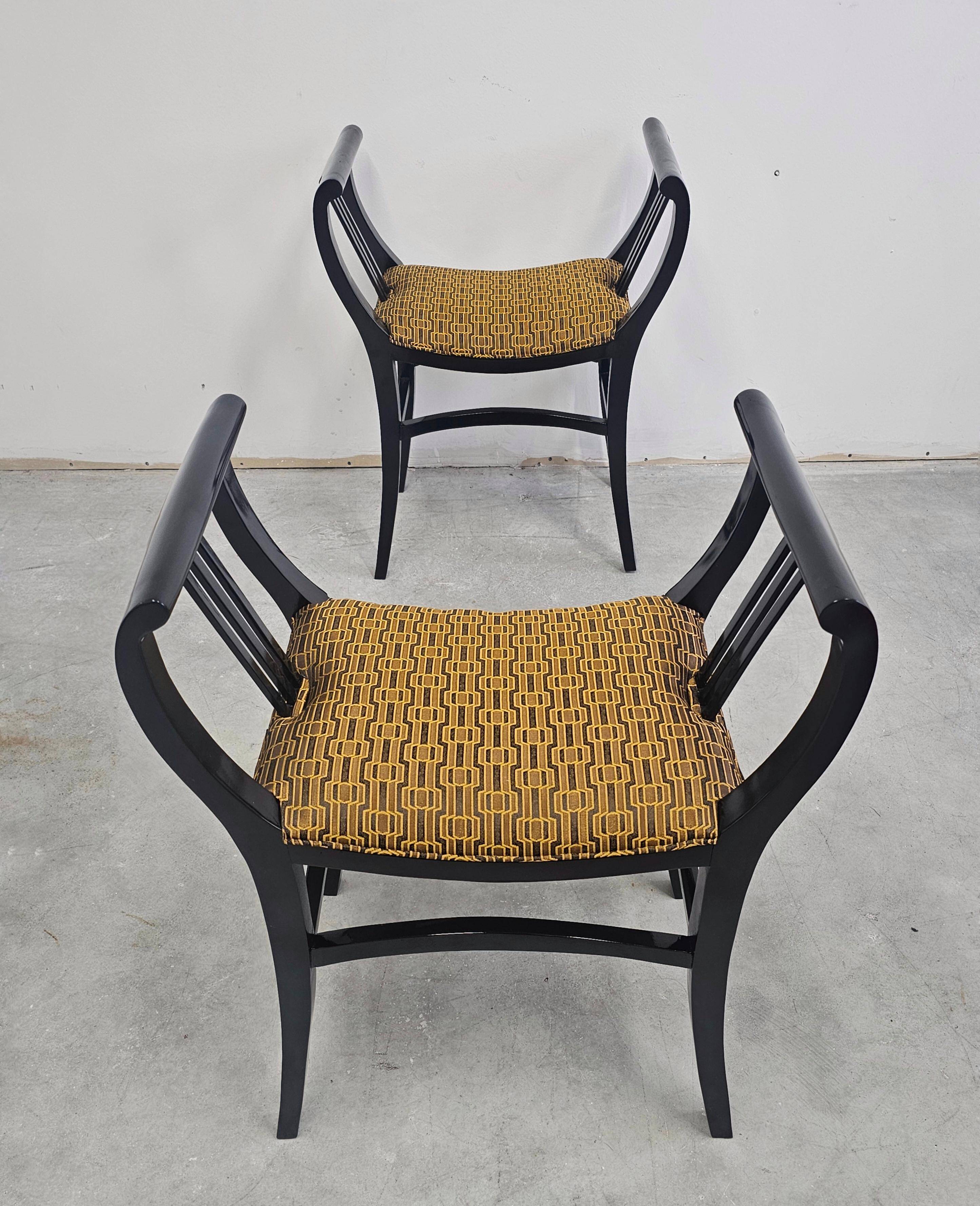 Pair of Gondola stools from the Secession movement in black lacquer, 1910s.