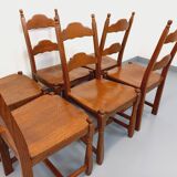 Set of 6 vintage brutalist chairs in oak wood from the 60s