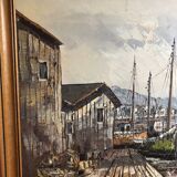 Marine painting boats in port