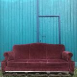 Red velvet sofa English style Chippendale 1950
