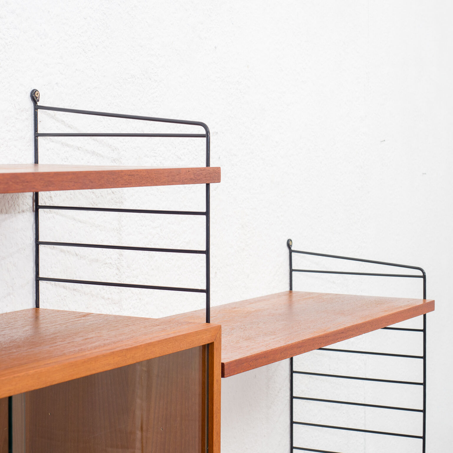 Shelf String, teak, with showcase, vintage