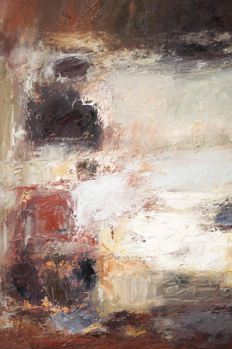 Oil on canvas signed Monique Humbert, abstract composition, wall painting, interior decoration.