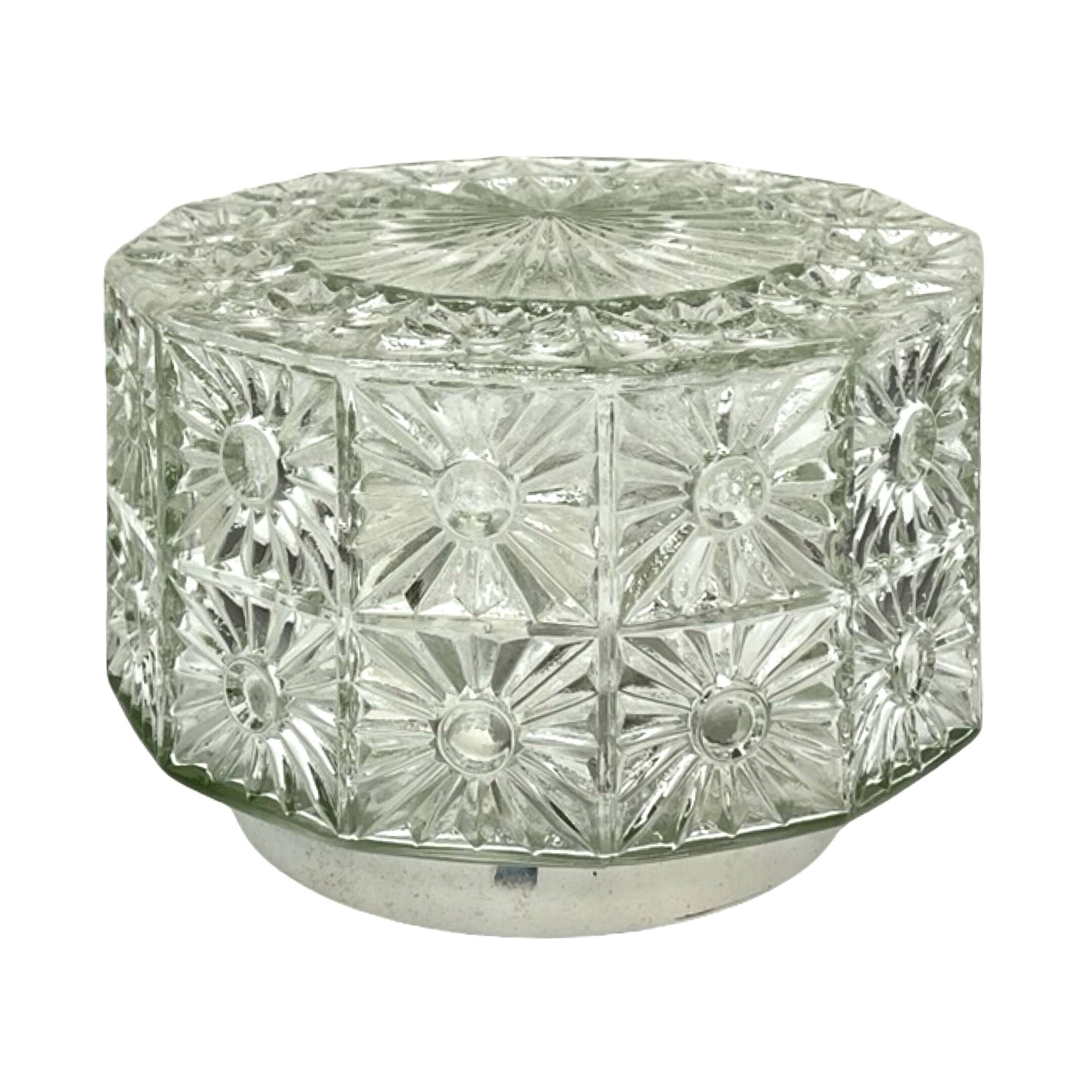 Lampe de plafond en verre avec rosace en cristal, style Hillebrand, Allemagne, années 1970.