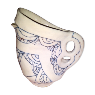 Zoomorphic pitcher in enamelled terracotta