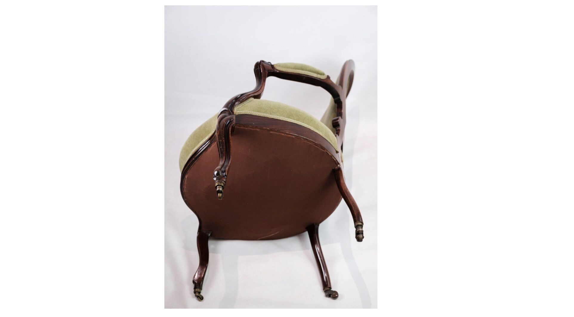 Neo-Rococo Armchair in Mahogany with Brand Green Velour Upholstery