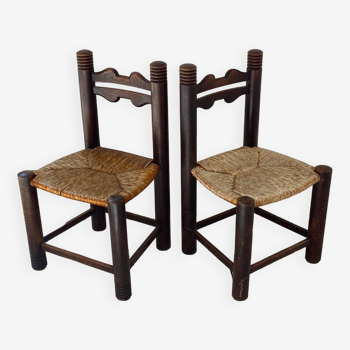 Paire de chaise bois et paille c. 1940