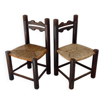 Pair of wood and straw chairs c. 1940