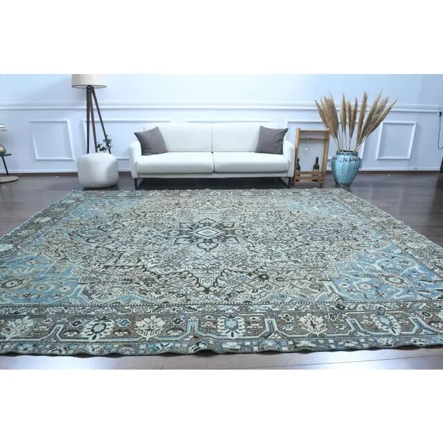 1970s Vintage Persian Handmade Wool Cotton Light Brown Area Rug 280x344