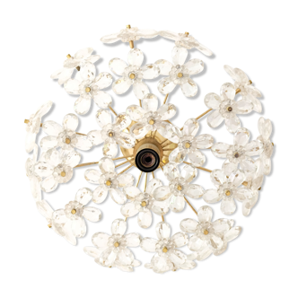 Plafonnier fleurs en verre de Murano et laiton