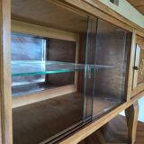 Buffet 2 corps en noyer vintage 1958 5 portes miroirs et vitrine