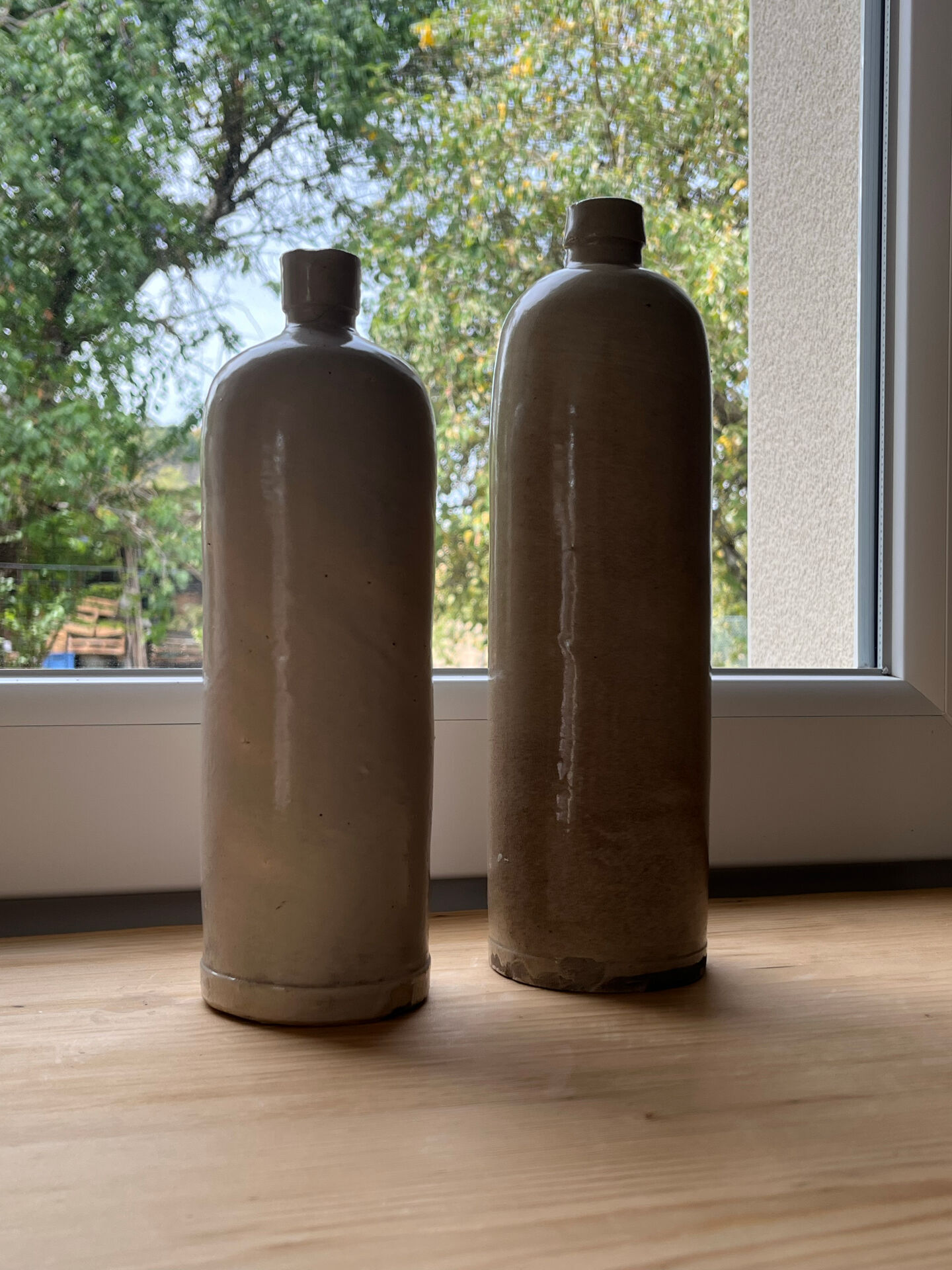 Beige stoneware bottle vase