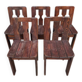 Set of five brutalist chairs in solid pine.