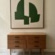 Pair of modernist honey wood bedside tables, 1950 design.