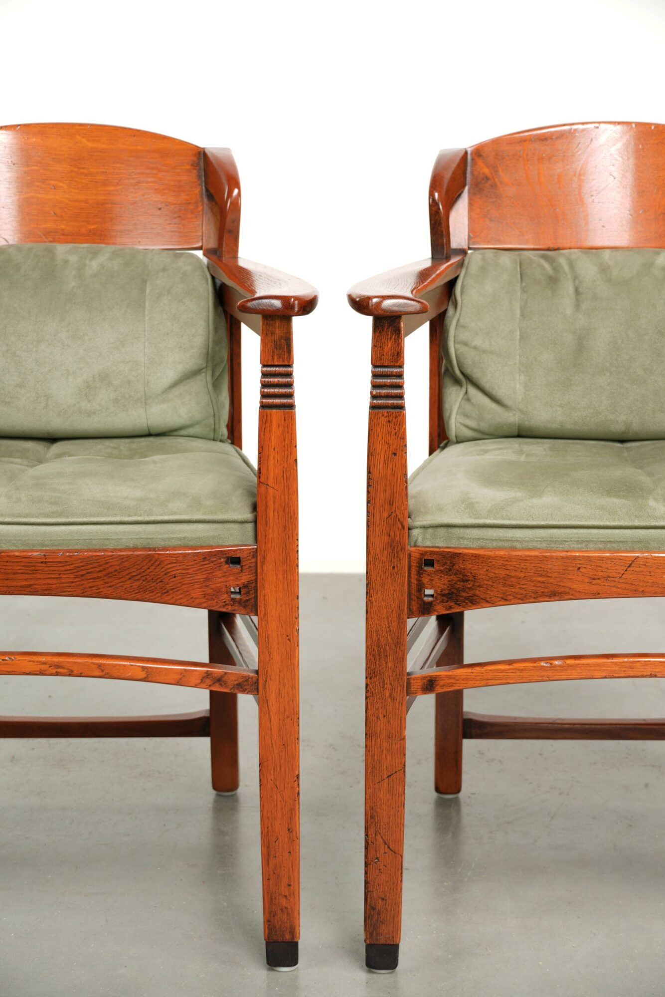Set of 2 Art Nouveau/Jugendstil dining chairs with suede upholstery