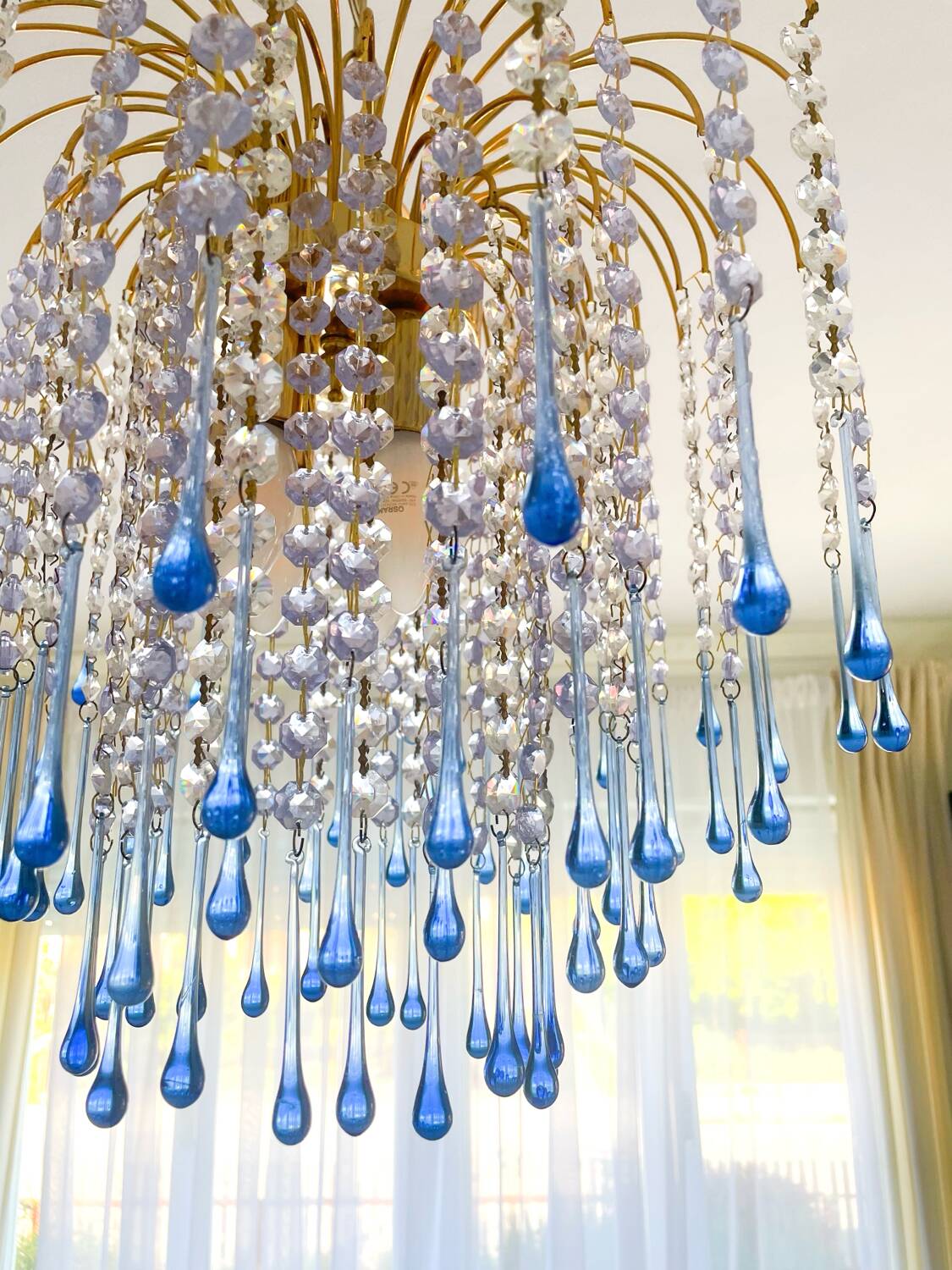 Lustre élégant en cristal et verre Murano soufflé – Gouttes bleues