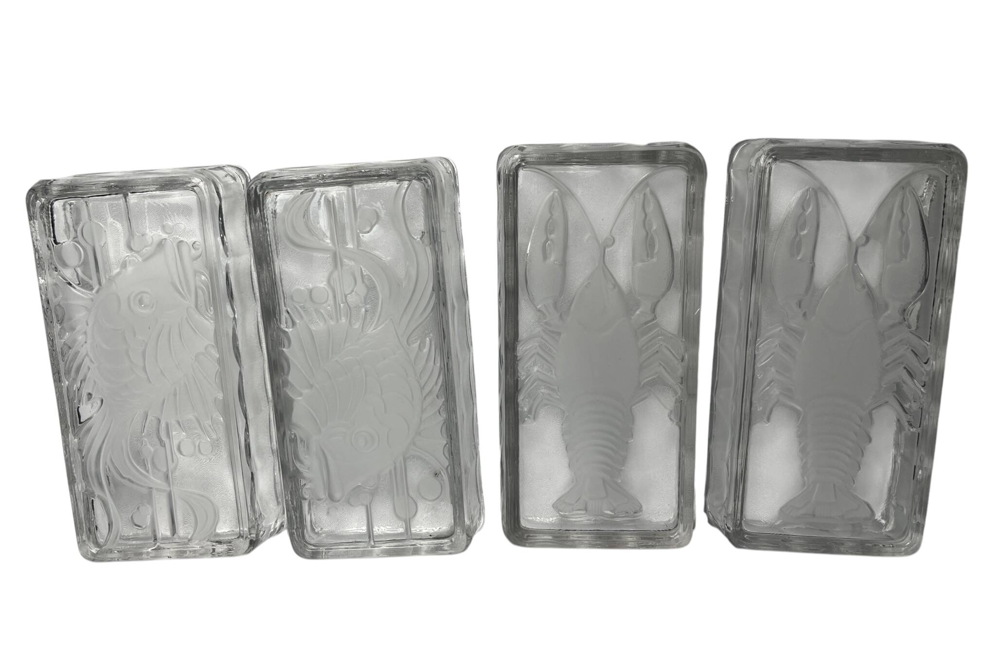 Art Deco, serving tray with glass ramekins for fish and shellfish from around 1940.