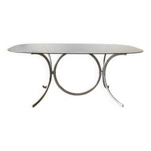 Table chrome et verre - ovale
