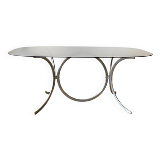 Table chrome et verre ovale années 70