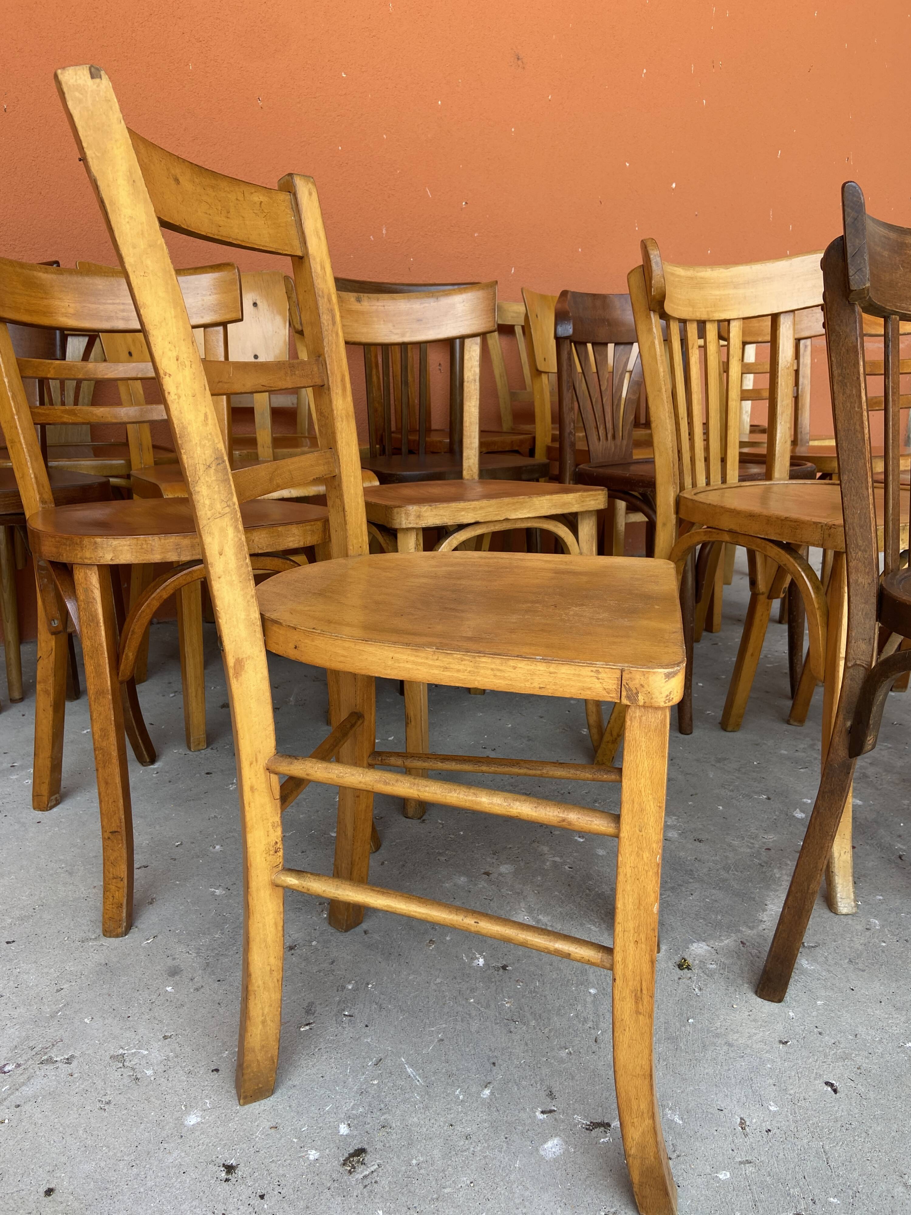 set of 20 mismatched bentwood vintage restaurant bistro chairs