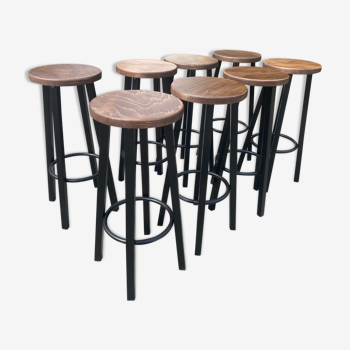 Set of 8 industrial bar stools.