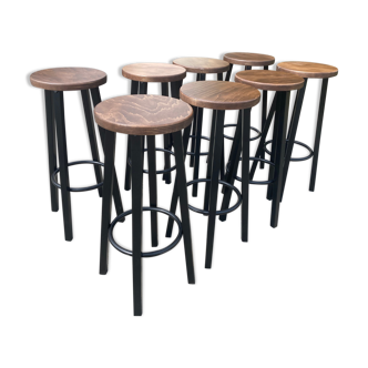 Set of 8 industrial bar stools.
