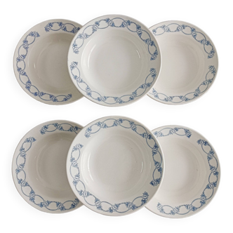 Set of 6 flowered earthenware soup plates