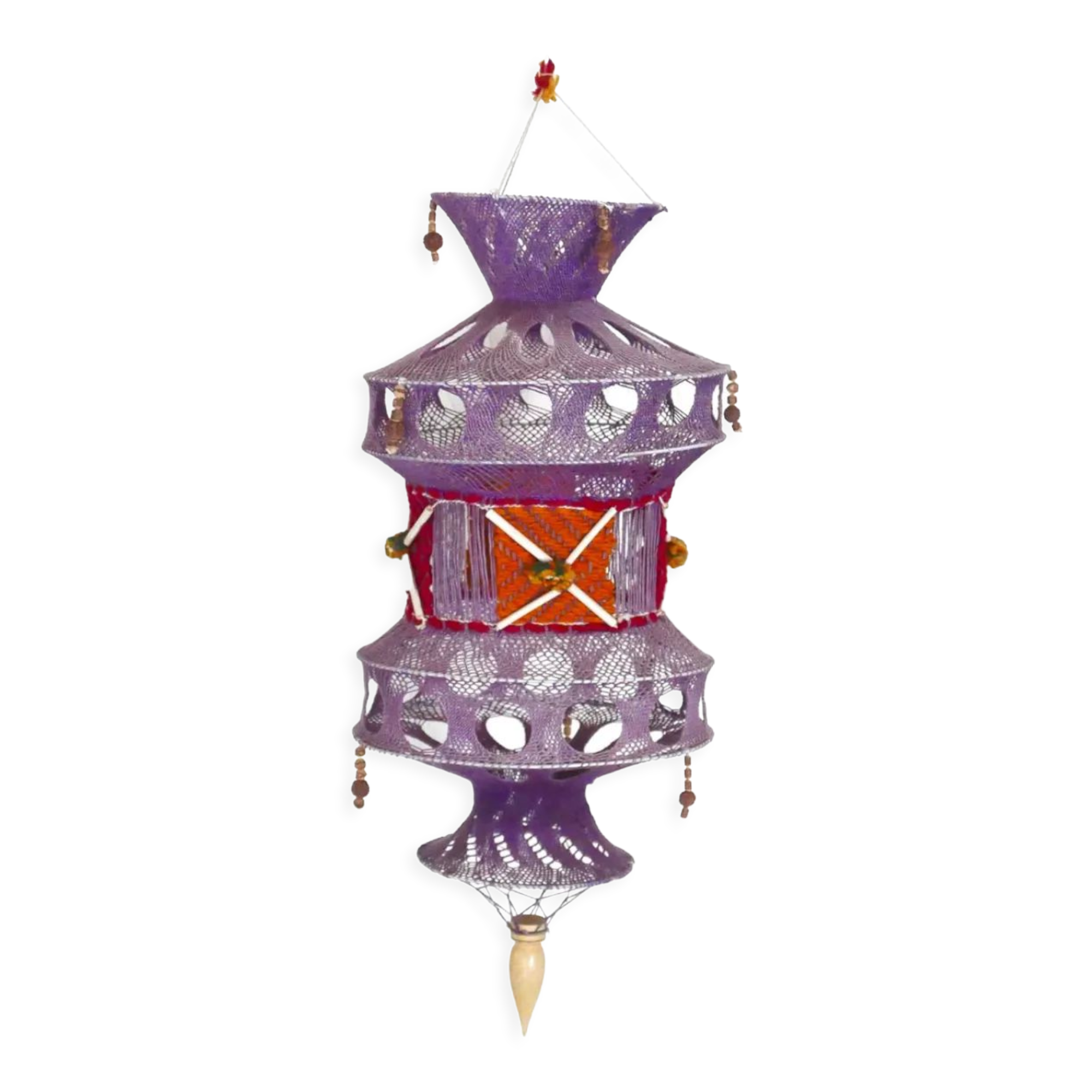 Suspension violette en macramé, années 70