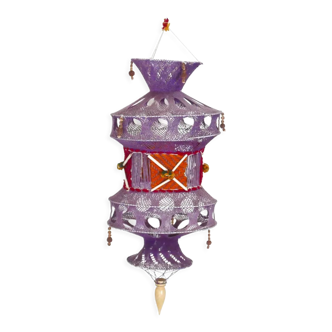 Purple macrame pendant light, 70s