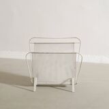 Vintage French Mid Century Mathieu Matégot White Metal Magazine Rack, 1950s