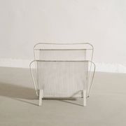 Vintage French Mid Century Mathieu Matégot White Metal Magazine Rack, 1950s