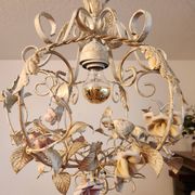Hand-forged vintage pendant lamp with porcelain roses, Denz Neheim Hüsten