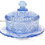 Sweeten candy box in blue pressed molded glass