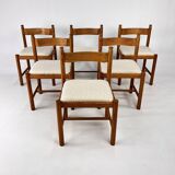Set of 6 Pine and Boucle Rustic Dining Chairs, 1960s