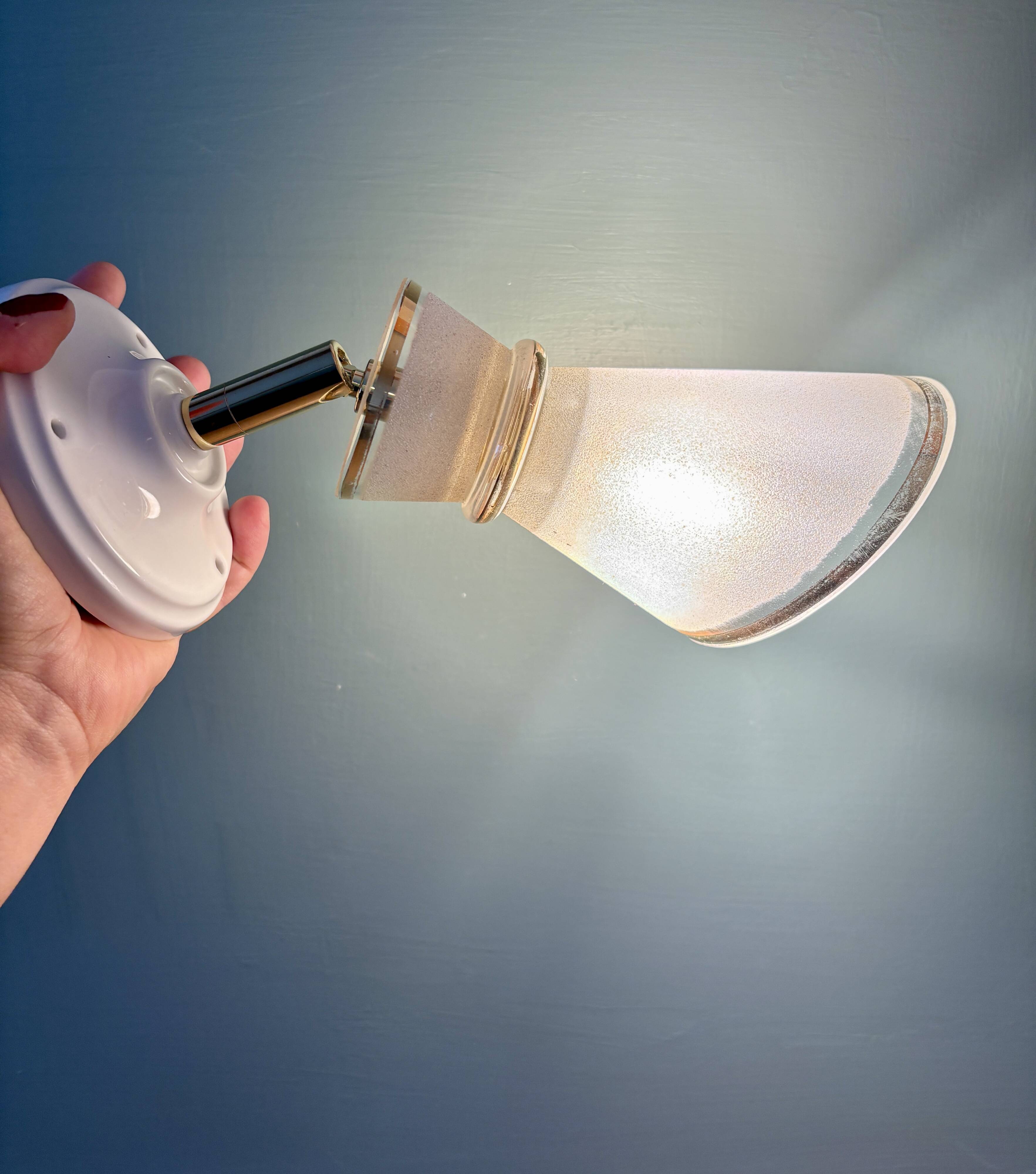 Vintage tulip wall light in white and gold frosted glass