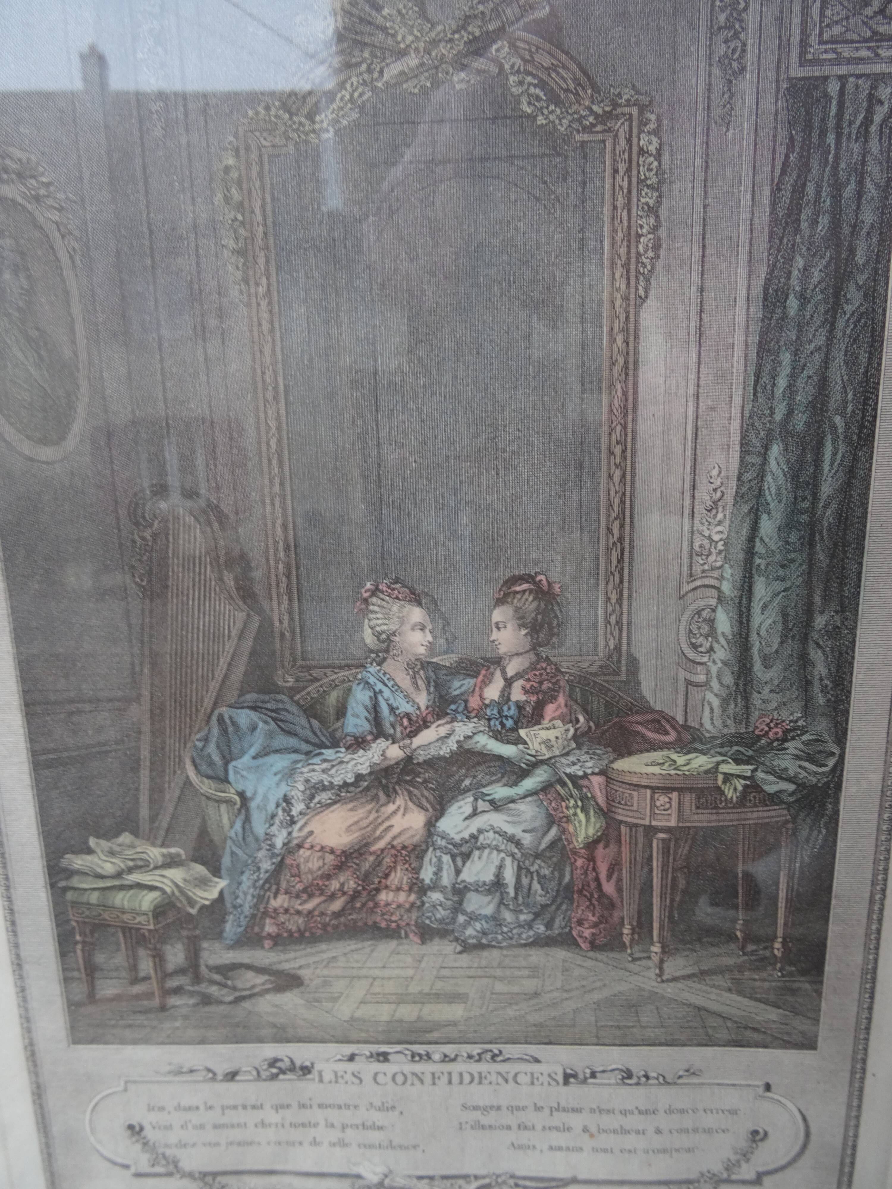 Duo of antique prints framed with canopies