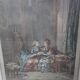 Duo of antique prints framed with canopies