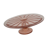 Pie dish or pie cake on foot molded glass pink line