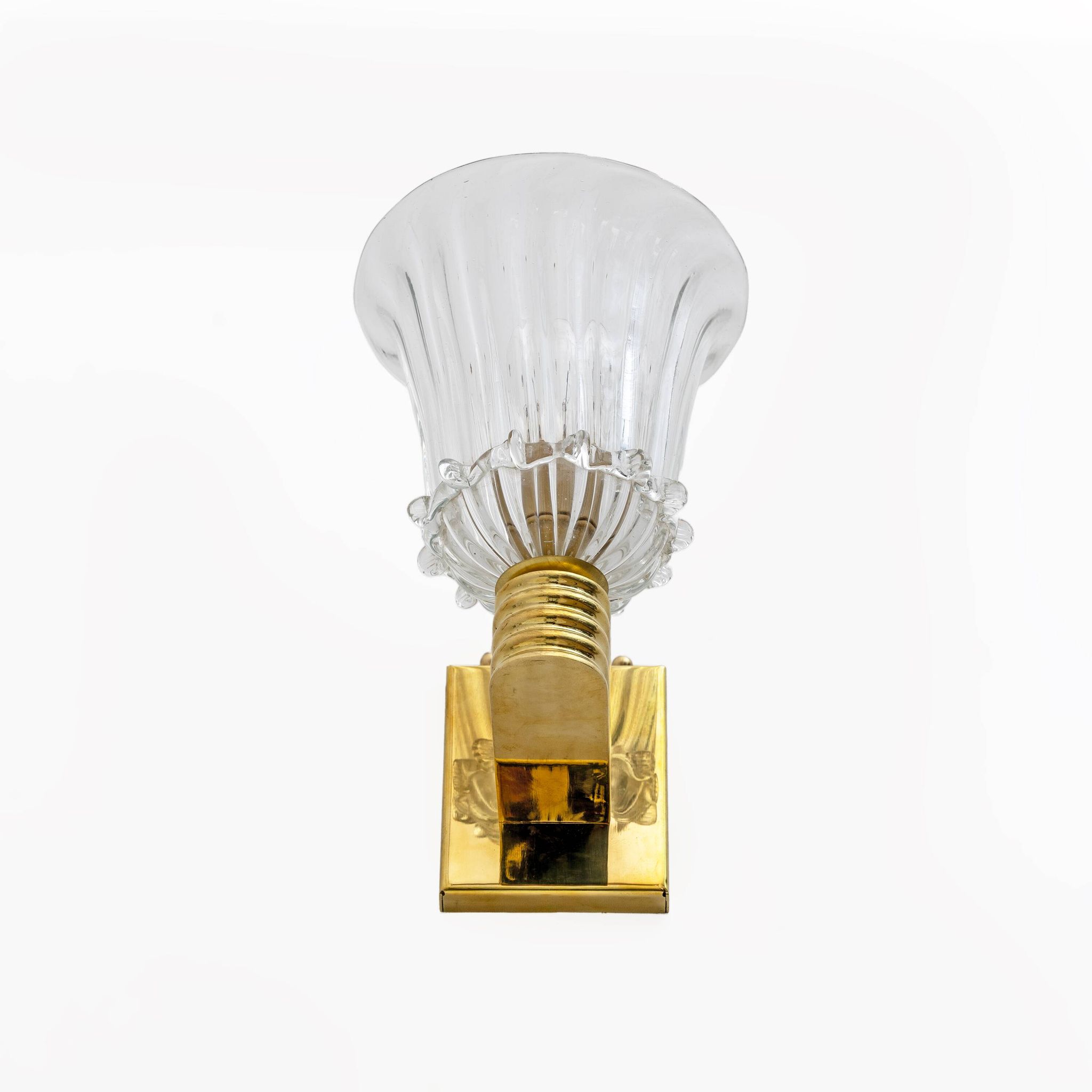 Attributed to Barovier & Toso Brass and Pulegoso Murano Glass Sconces, Pair
