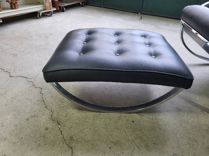 19th century rocking chair + footrest in skyl and chrome metal